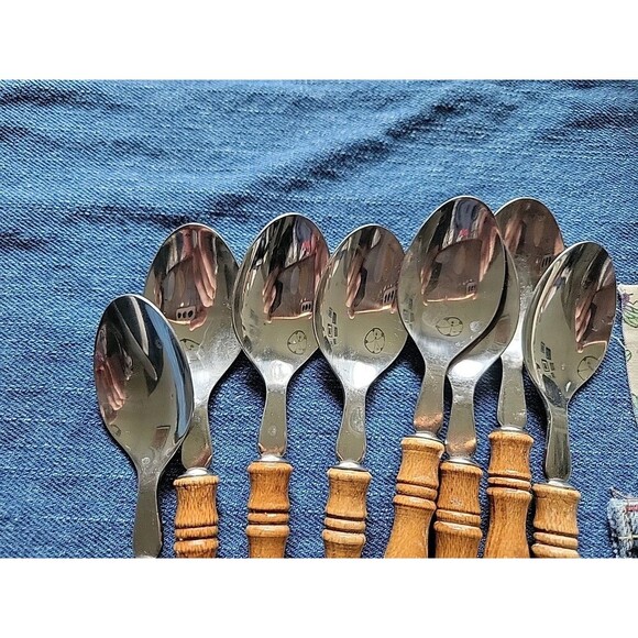 Vintage Old Homestead 1970's Silverware Flatware 8 Pieces Brown Wood Handle MCM - Picture 2 of 3